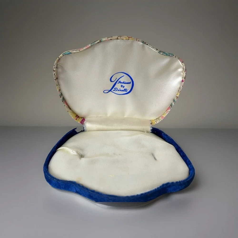 Vintage Asian Design Fan Shaped Jewelry Box Village Flowers Fashioned by Dixelle